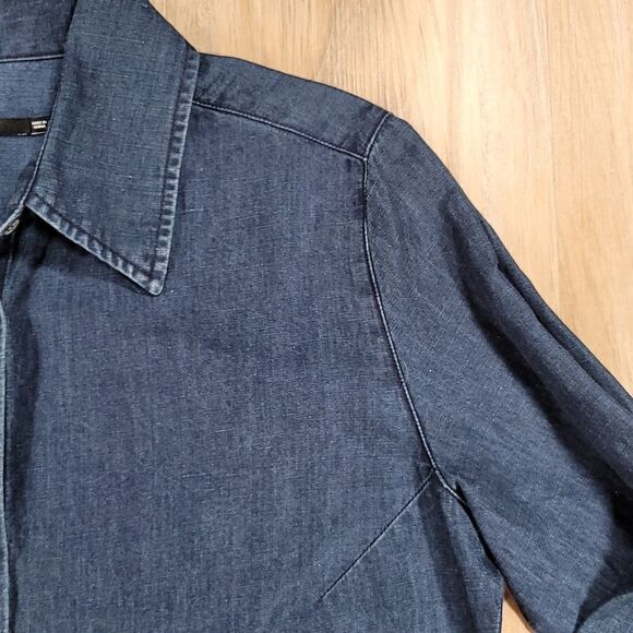 🔸️J Brand Blue Linen Blend Bacall Shirt Dress w/Pockets Small - Picture 5 of 13